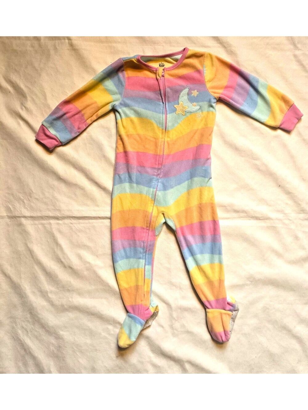 Kids Headquarters 2T Rainbow Striped Flame Resistant Footed Pajamas with Moon &星